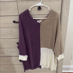 Colorblock Sweater - Purple, Tan, and Cream